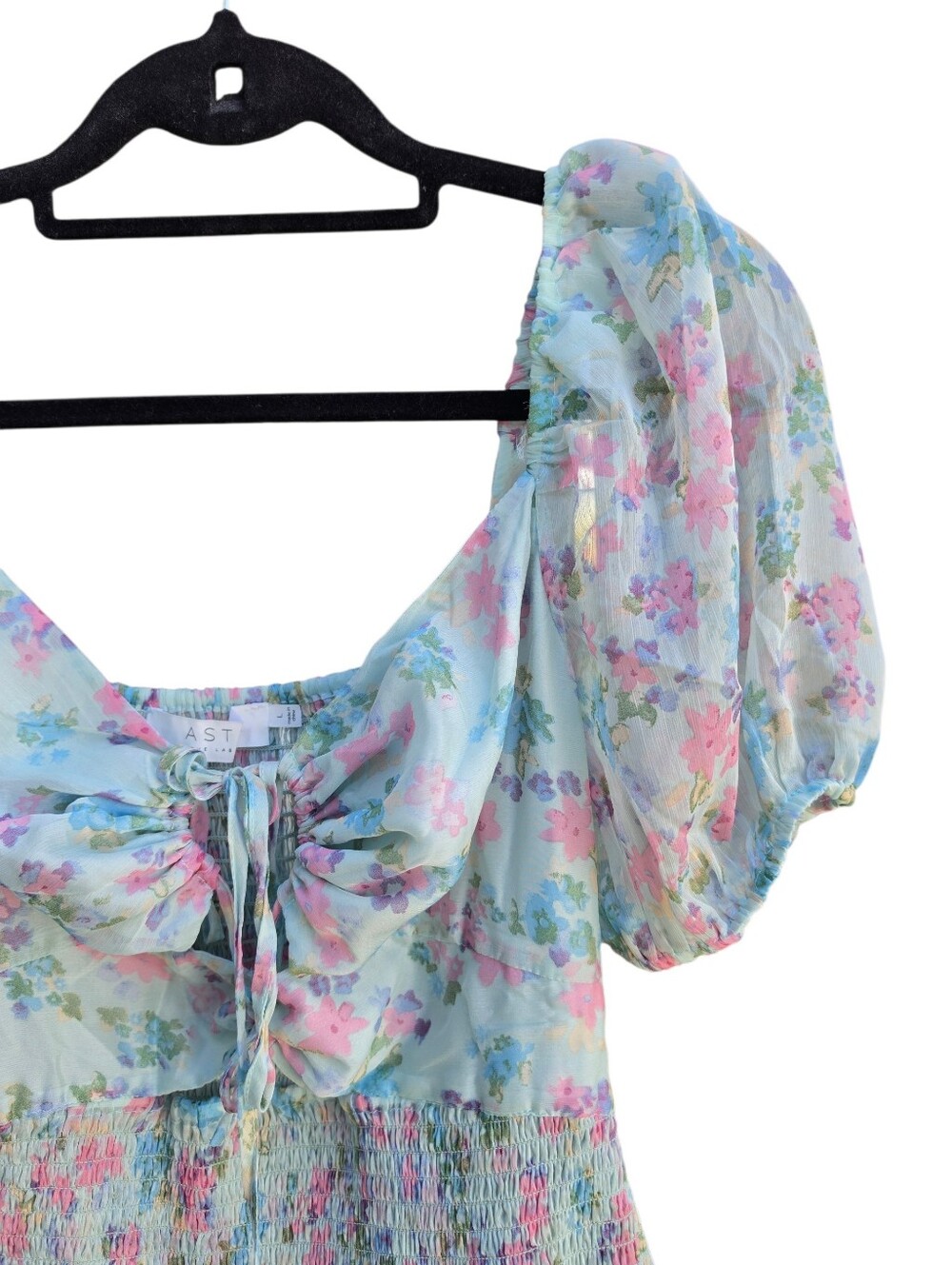 ASTR the Label Mint Multi Floral Chiffon Smocked Ruffle Mini Dress L - Picture 3 of 7